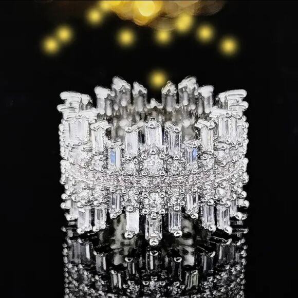 Stampd Jewelry - Sterling Silver Eternity Band Ring, Baguette, Micro Paved, Cubic Zircon, Luxury